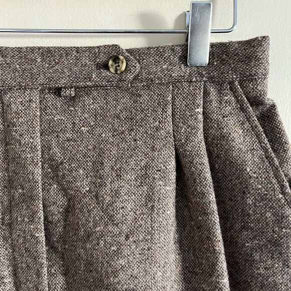Vintage 70s Wool Tweed Skirt Brown Size M High Waist Midi Fall Academia - Picture 4 of 11